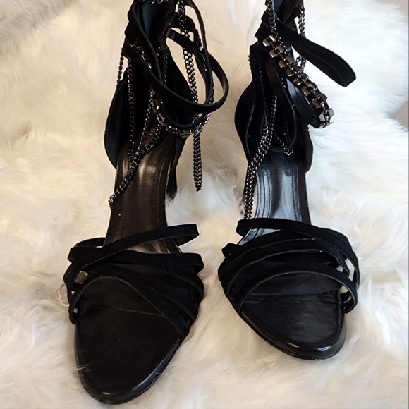 Schutz Black Suede Chained Heels - Picture 1 of 3